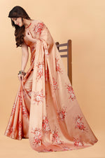 Orange Floral Digital Printed Satin Silk Saree