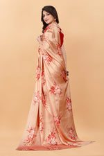 Orange Floral Digital Printed Satin Silk Saree