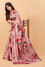 Latest Festival Floral Peach Color Satin Silk Saree