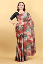 Majestic Maroon Color Printed Satin Silk Saree