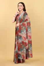 Majestic Maroon Color Printed Satin Silk Saree