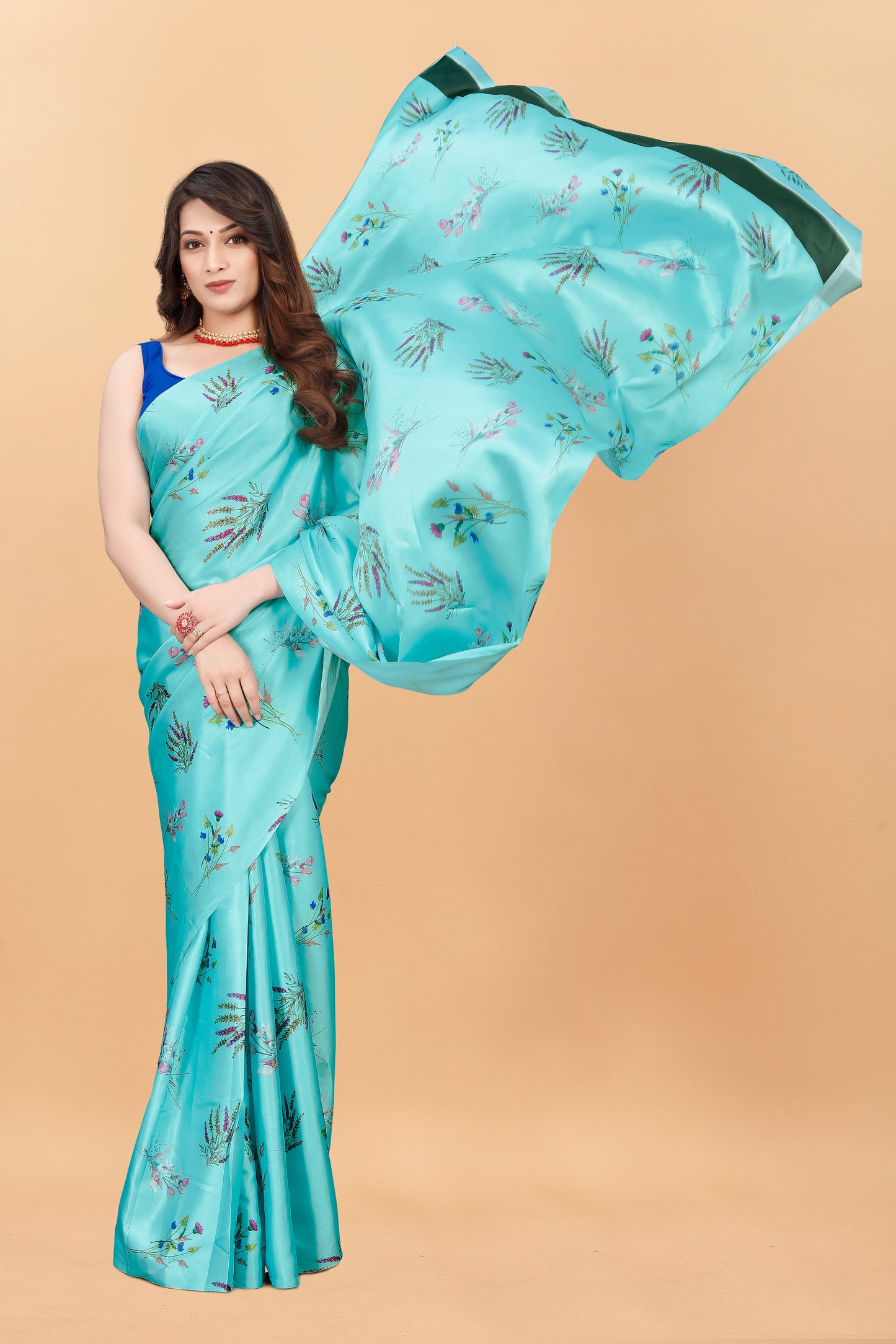 Banarasi Floral Printed  Satin Silk Saree