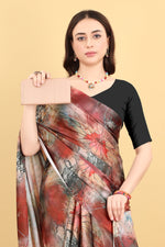 Majestic Maroon Color Printed Satin Silk Saree