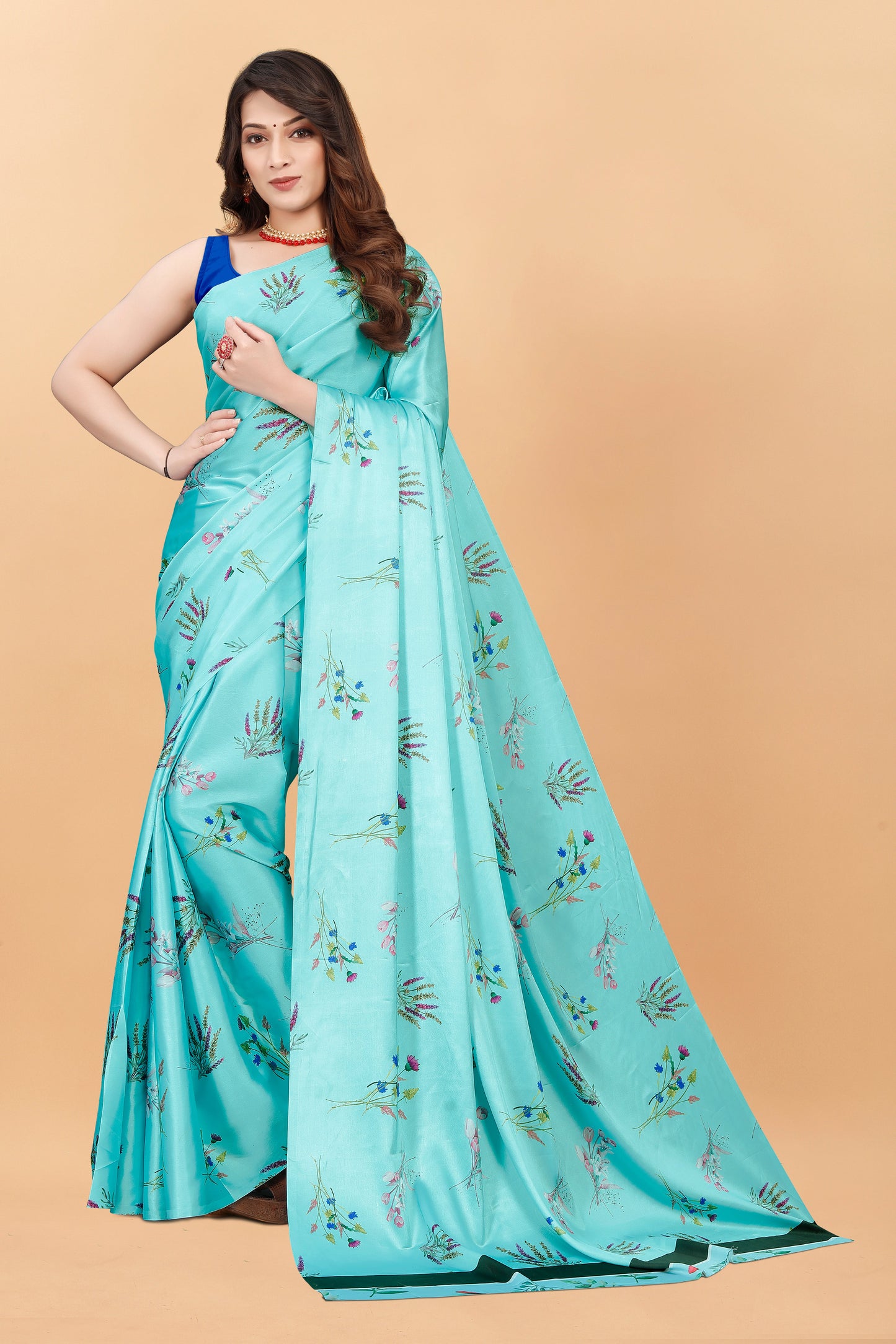 Banarasi Floral Printed  Satin Silk Saree