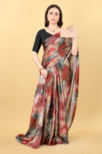 Majestic Maroon Color Printed Satin Silk Saree