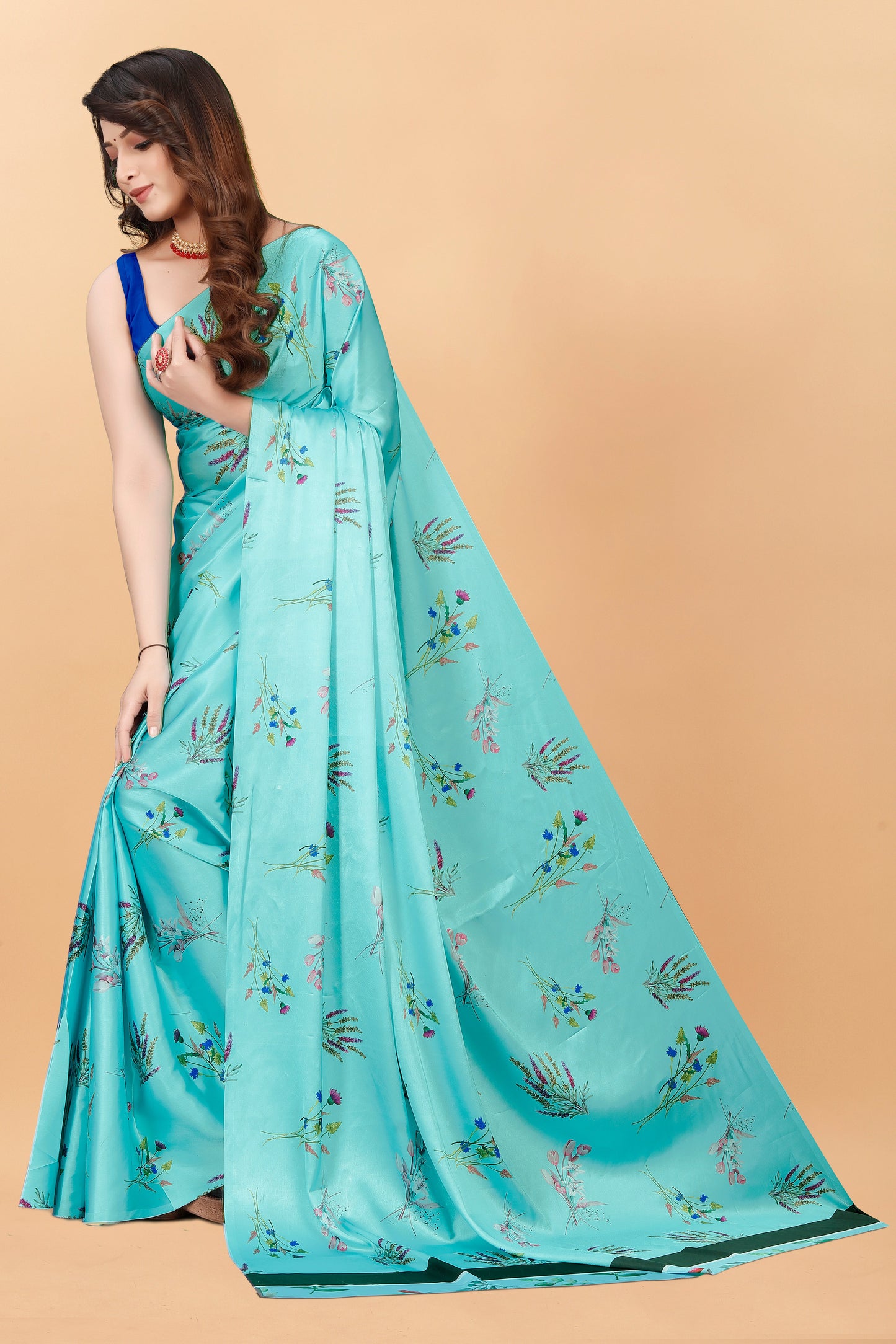 Banarasi Floral Printed  Satin Silk Saree