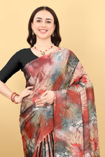 Majestic Maroon Color Printed Satin Silk Saree