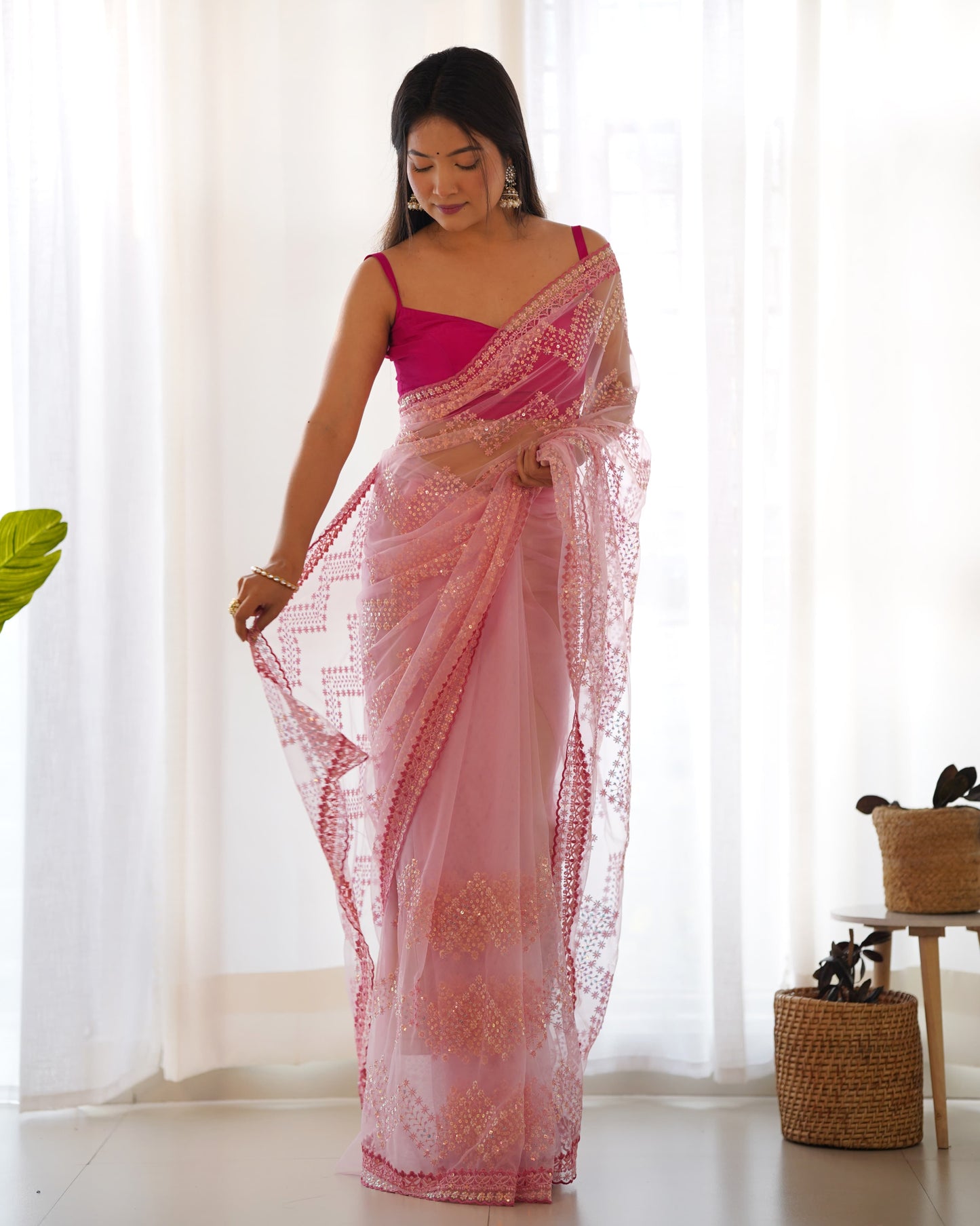 Designer Light Colour Butterfly Net Saree