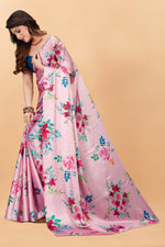 Pure Soft Light Pink Printed Satin Silk Saree