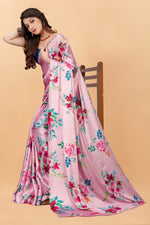 Pure Soft Light Pink Printed Satin Silk Saree