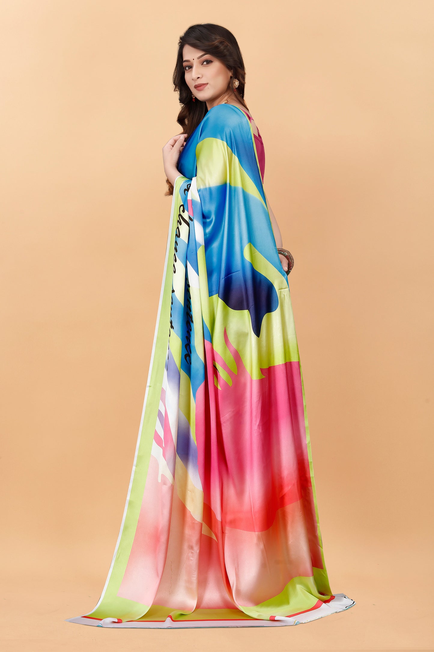 Bollywood Printed Satin Silk Saree