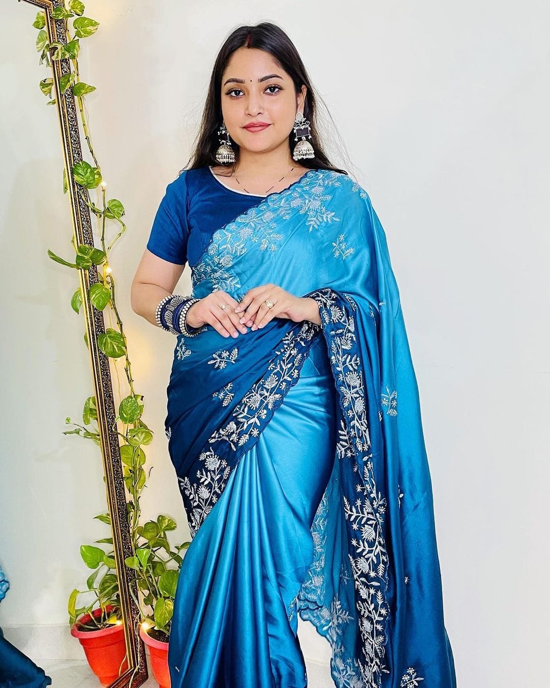 Heavy Rama Colour Japan Satin Saree