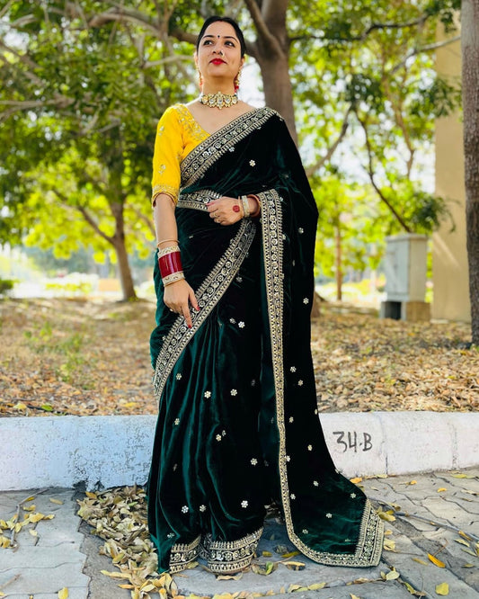 Fancy Green Embroidery Work Saree