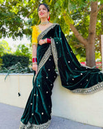 Fancy Green Embroidery Work Saree