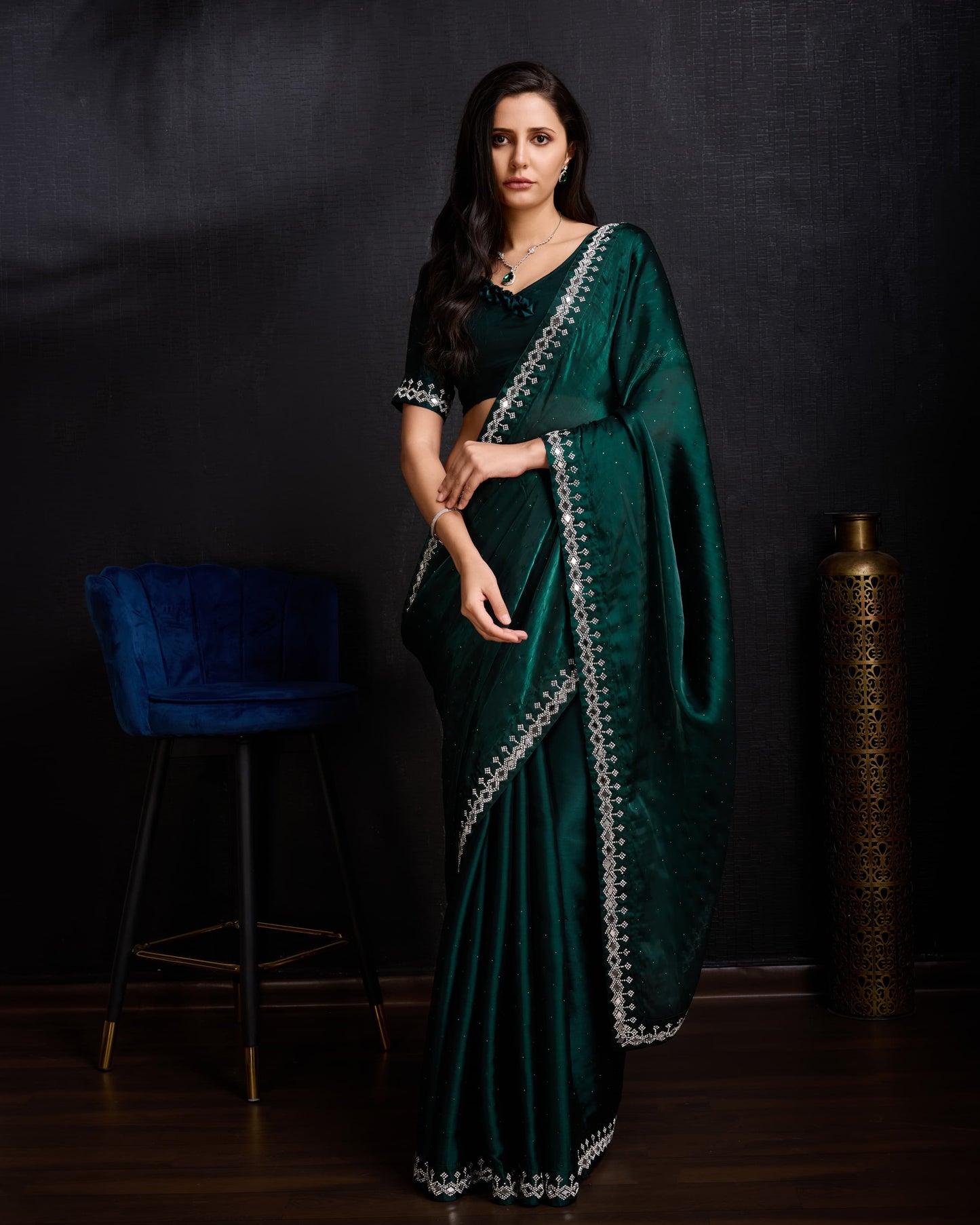 Designer Green Geemichu Silk Saree