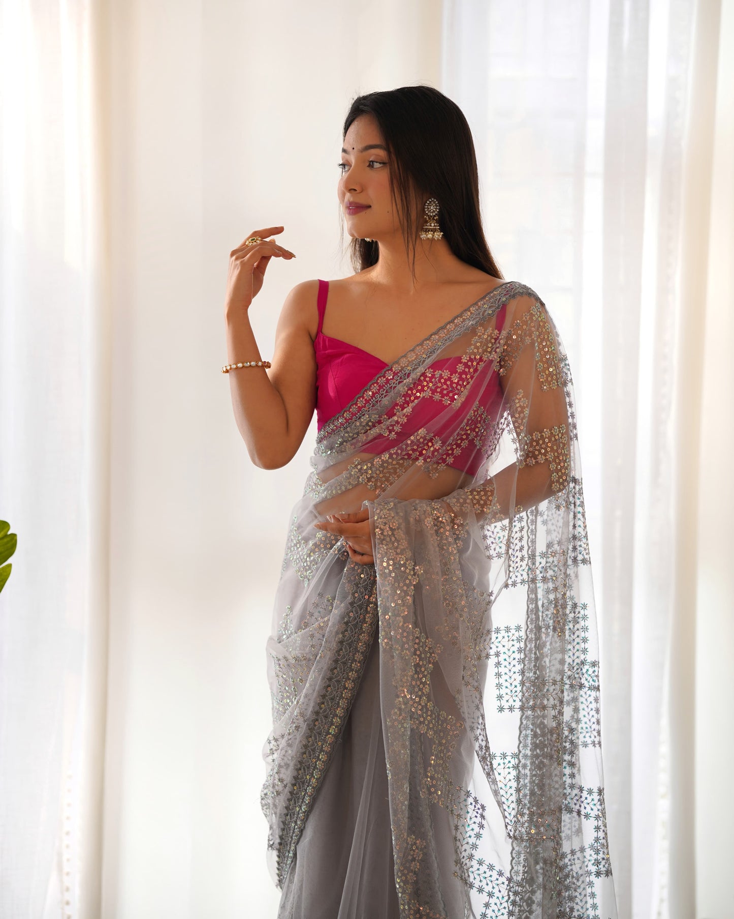 Designer Light Colour Butterfly Net Saree