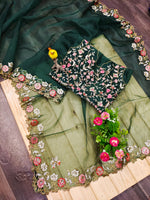 Designer Green Work Organza Saree