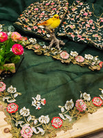 Designer Green Work Organza Saree