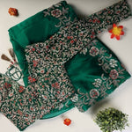 Designer Green Work Organza Saree