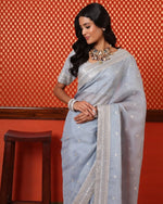 Designer Embroidery Light Blue Organza Silk Saree