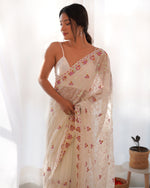 Designer Royal White Embroidery Saree