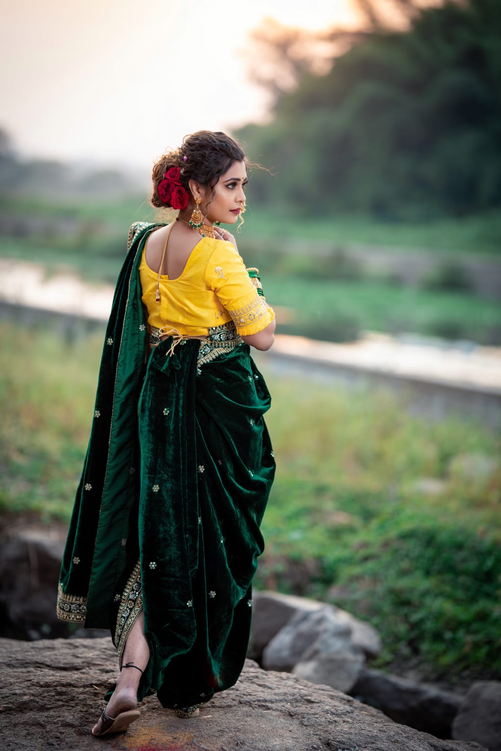 Fancy Green Embroidery Work Saree