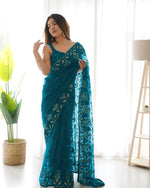 Embroidery Multi Color Butterfly Net Saree