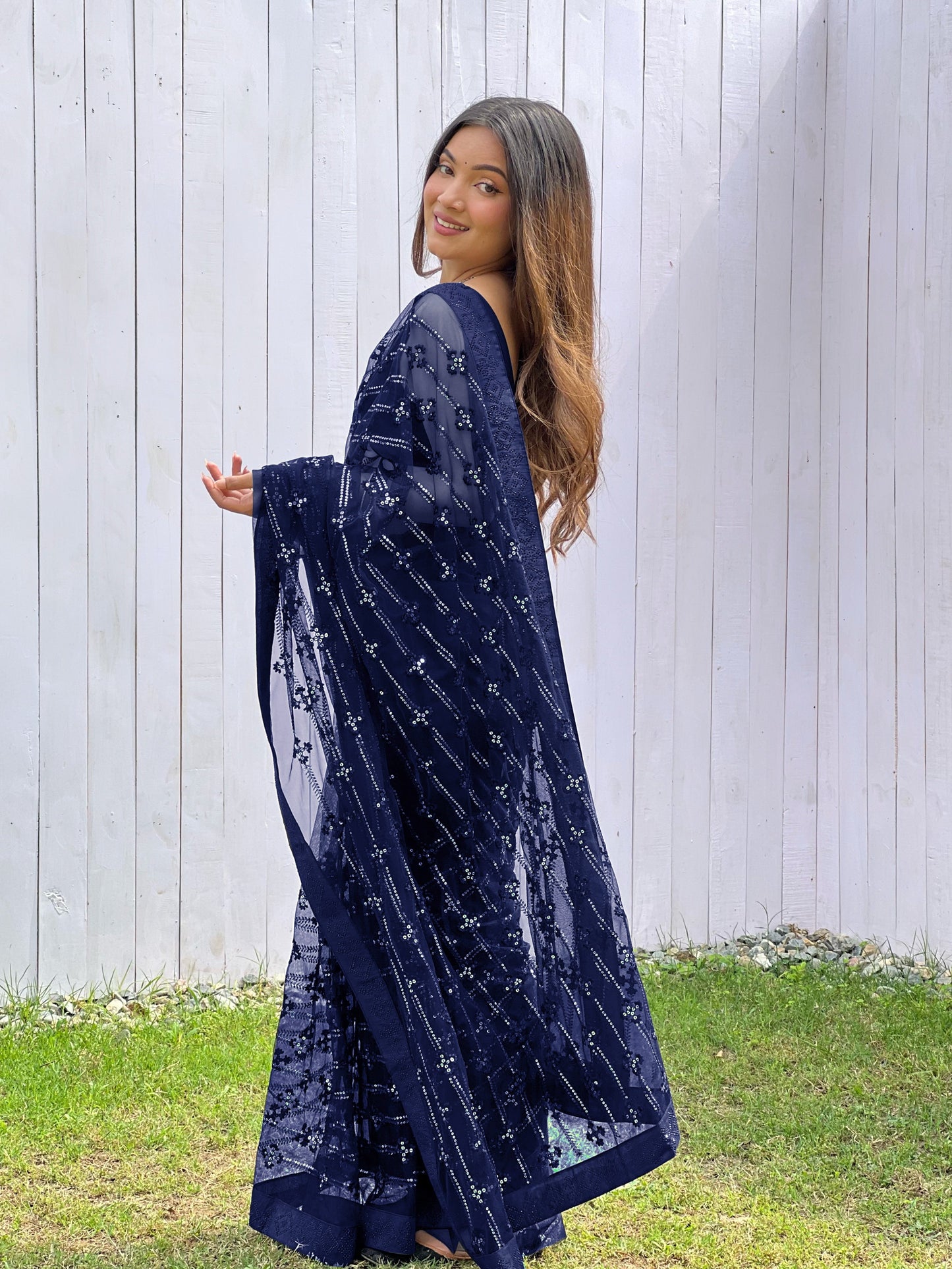 Designer Blue Colour Butterfly Net Saree