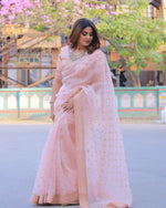 Trendy Designer Organza Peach Color Silk Saree