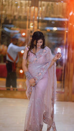 Heavy Organza Light Pink Color Silk Saree