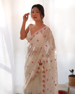 Designer Royal White Embroidery Saree