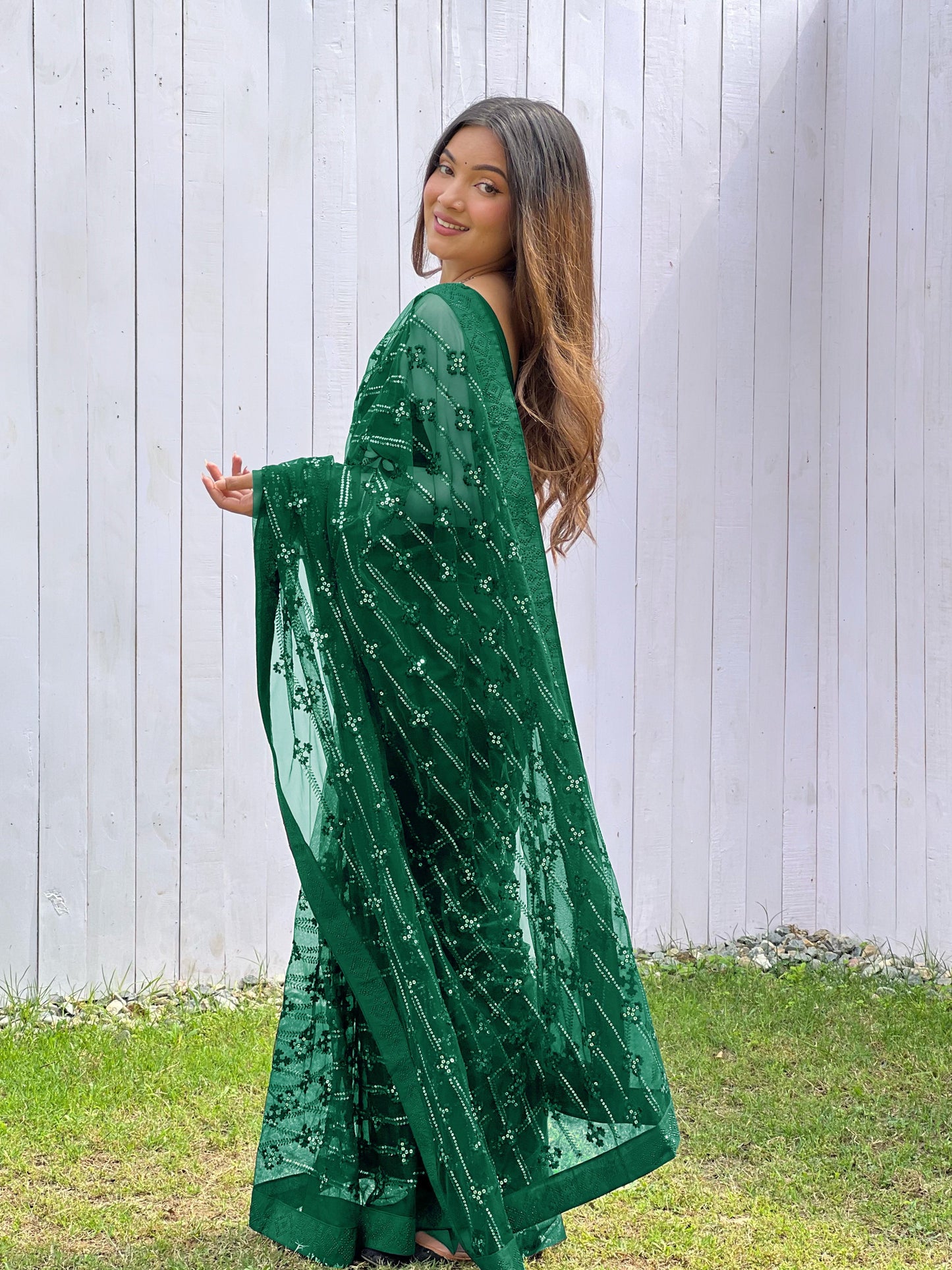 Designer Green Colour Butterfly Net Saree