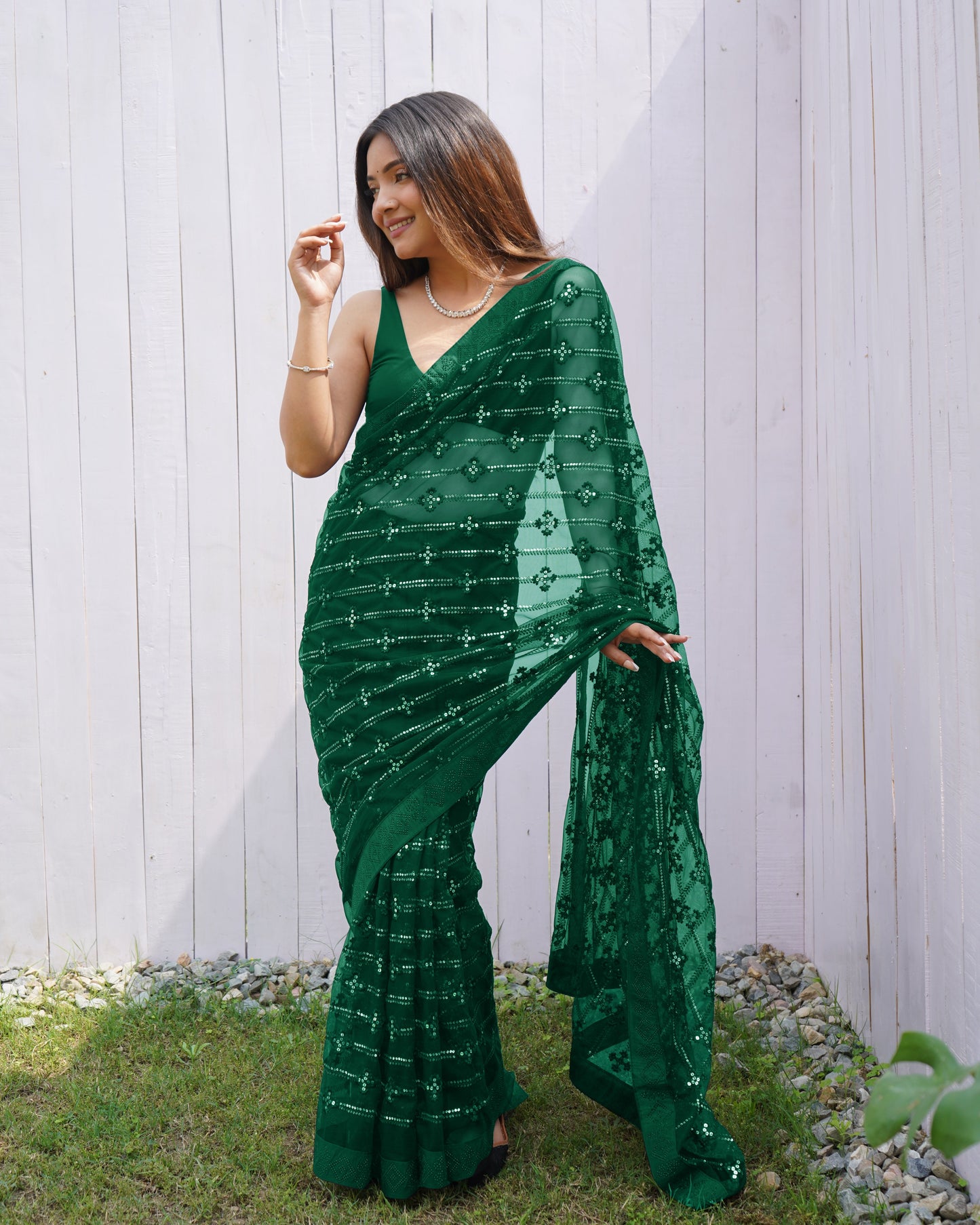 Designer Green Colour Butterfly Net Saree