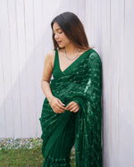 Designer Green Colour Butterfly Net Saree