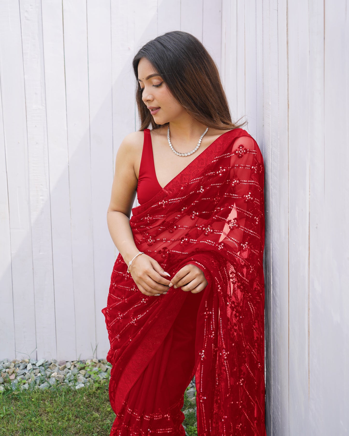 Designer Red Colour Butterfly Net Saree