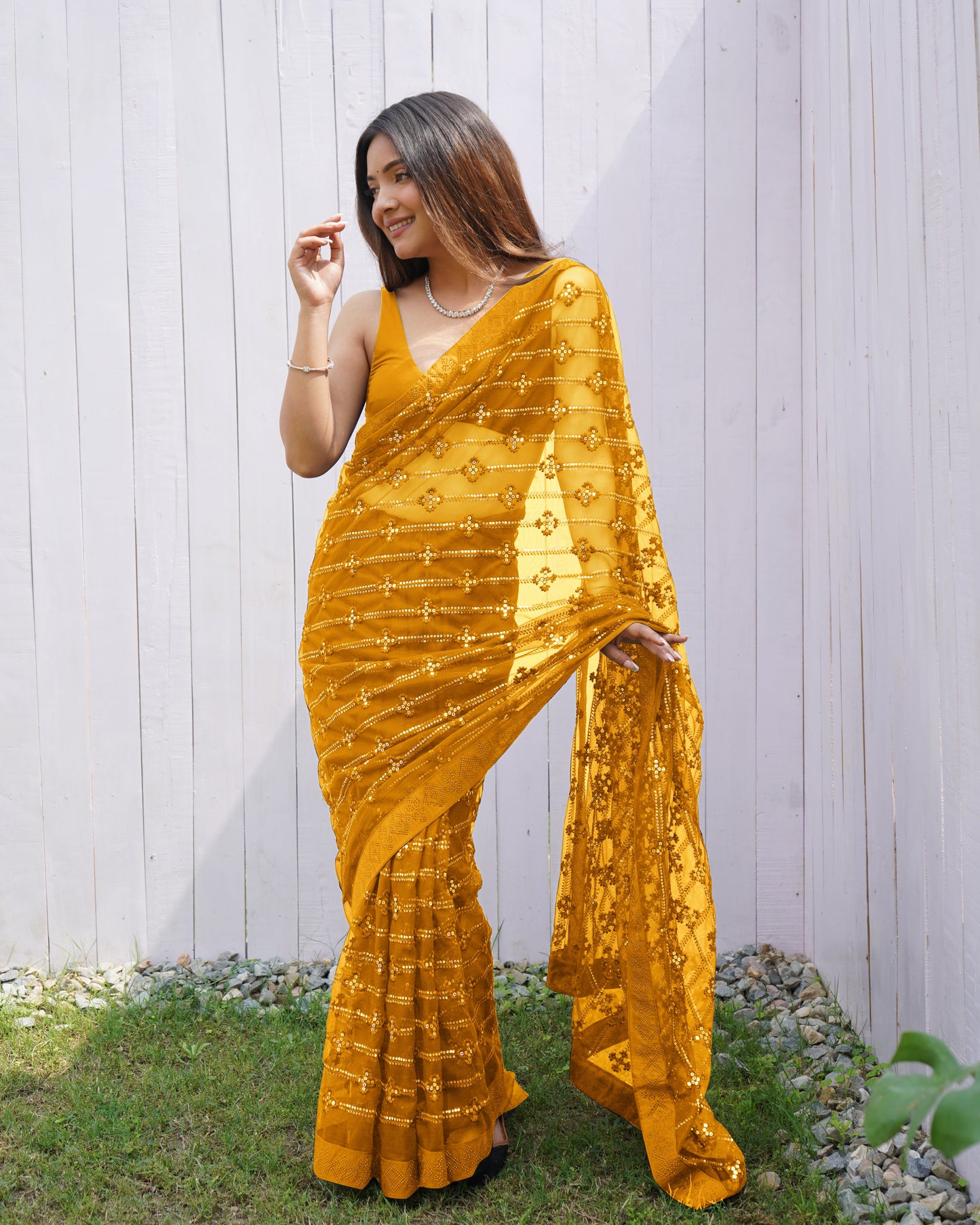 Designer Yellow Colour Butterfly Net Saree