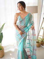 Fancy Work Butterfly Net Sky Colour Saree