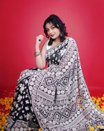 Designer Black and White Lacknowi Saree