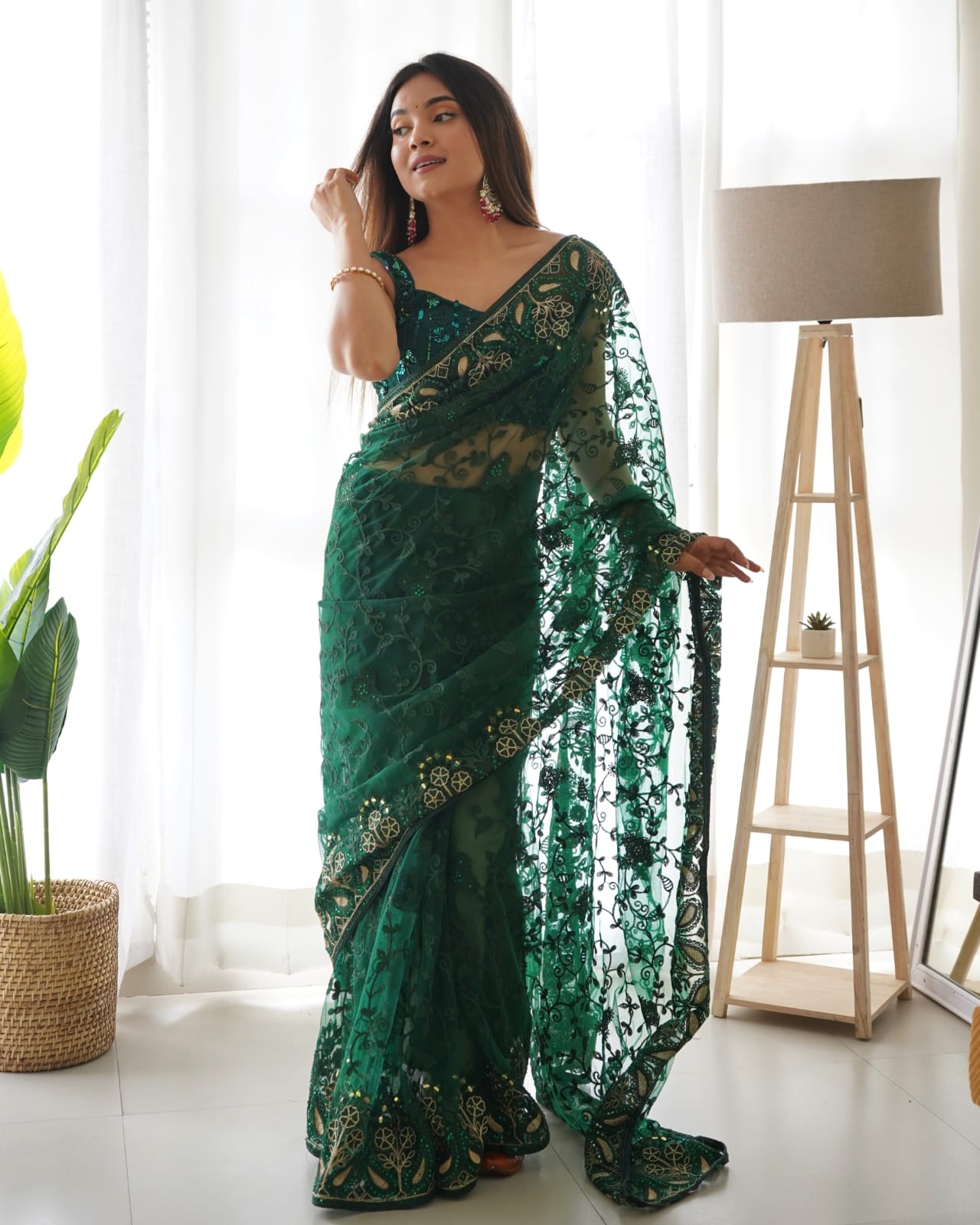 Embroidery Multi Color Butterfly Net Saree