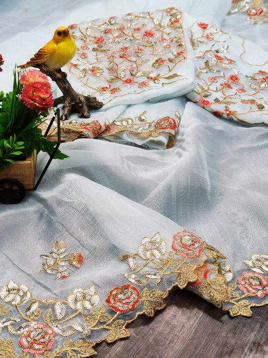 Designer White Organza Saree