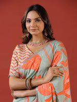 Designer Sea Green & Orange Silk Saree