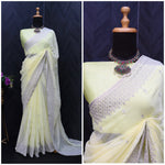 Fancy Look Embroidery Light Yellow Color Saree