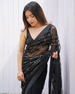 Designer Black Colour Butterfly Net Saree