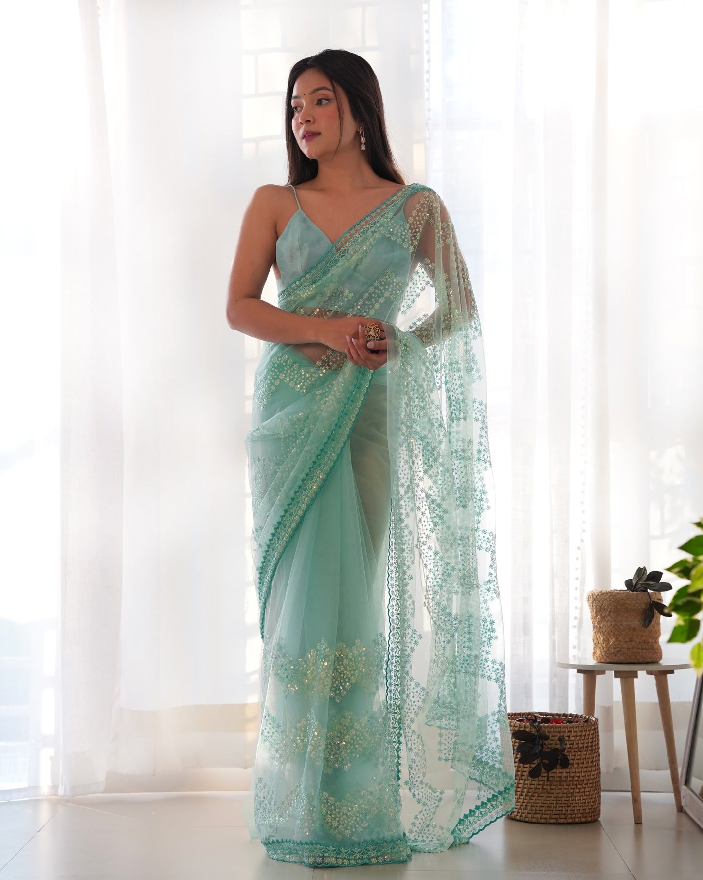 Designer Light Colour Butterfly Net Saree