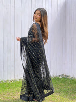 Designer Black Colour Butterfly Net Saree