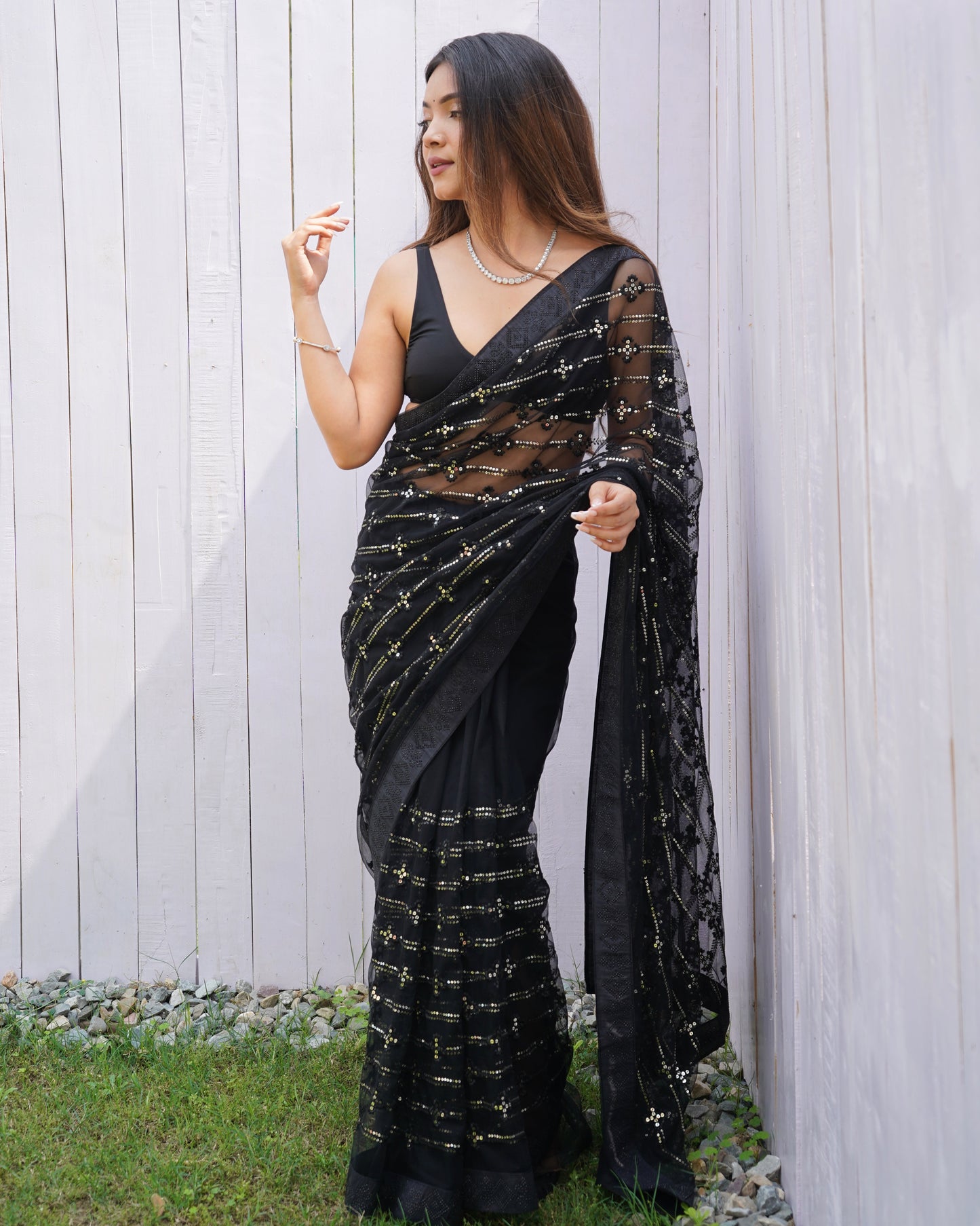 Designer Black Colour Butterfly Net Saree