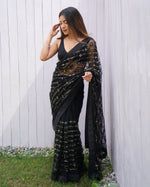 Designer Black Colour Butterfly Net Saree