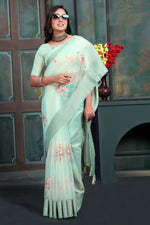 Designer Sky Blue Organza Silk Saree