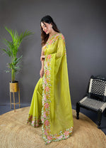 Beautiful Fancy Soft Glossy Silk Yellow Colour Saree