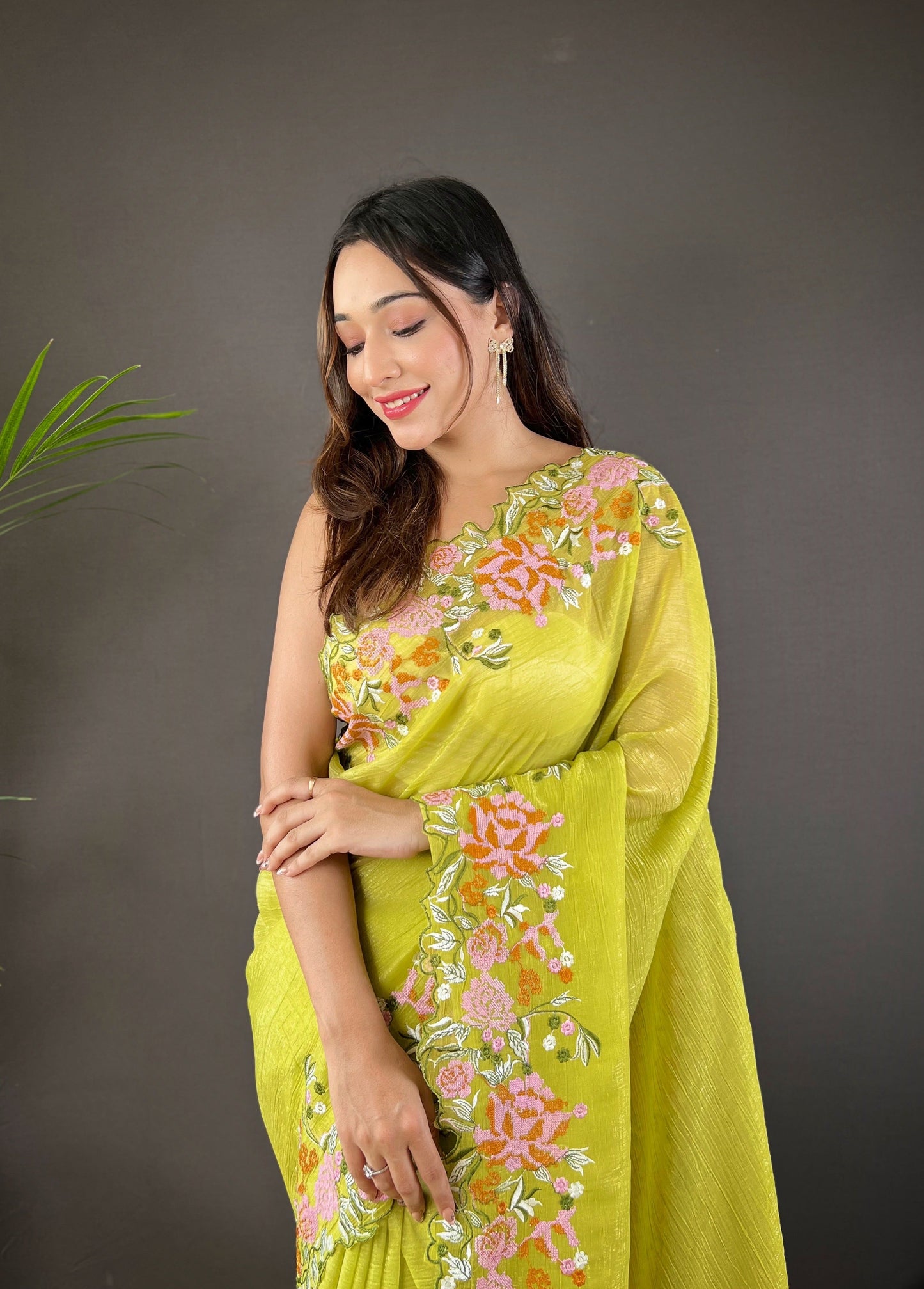 Beautiful Fancy Soft Glossy Silk Yellow Colour Saree